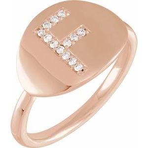 14K ROSE .08 CTW NATURAL DIAMOND INITIAL F RING