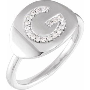 14K WHITE 1/8 CTW NATURAL DIAMOND INITIAL G RING