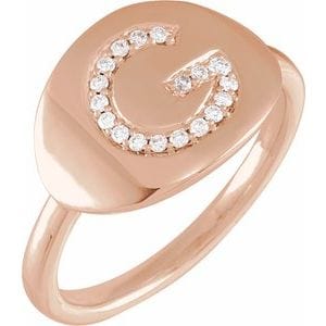 14K ROSE 1/8 CTW NATURAL DIAMOND INITIAL G RING