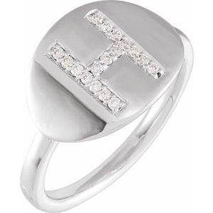 14K WHITE 1/10 CTW NATURAL DIAMOND INITIAL H RING