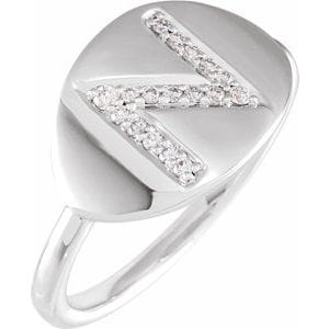 14K WHITE 1/10 CTW NATURAL DIAMOND INITIAL N RING