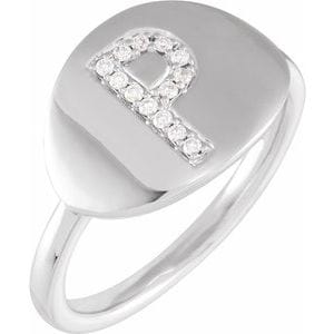 14K WHITE .08 CTW NATURAL DIAMOND INITIAL P RING