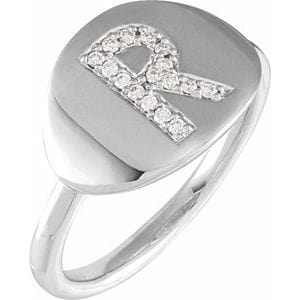 14K WHITE 1/10 CTW NATURAL DIAMOND INITIAL R RING