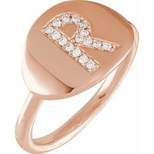14K ROSE 1/10 CTW NATURAL DIAMOND INITIAL R RING