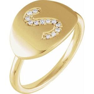 14K YELLOW .07 CTW NATURAL DIAMOND INITIAL S RING