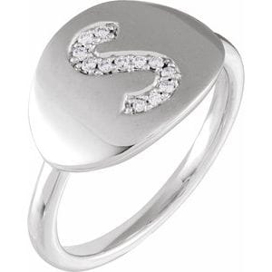 14K WHITE .07 CTW NATURAL DIAMOND INITIAL S RING