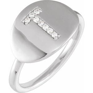 14K WHITE .06 CTW NATURAL DIAMOND INITIAL T RING
