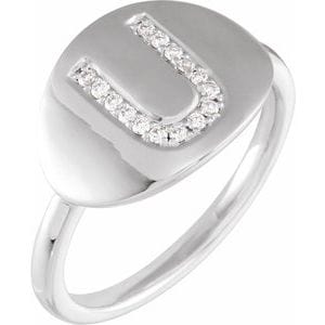14K WHITE 1/10 CTW NATURAL DIAMOND INITIAL U RING