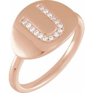 14K ROSE 1/10 CTW NATURAL DIAMOND INITIAL U RING
