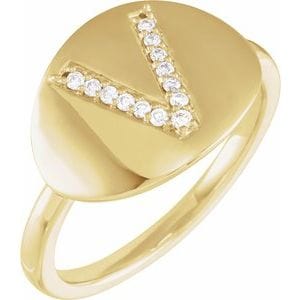 14K YELLOW .08 CTW NATURAL DIAMOND INITIAL V RING