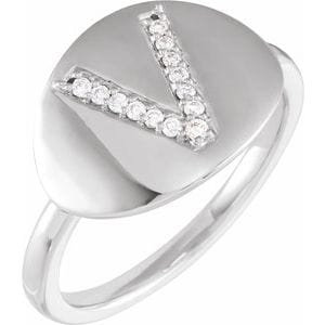 14K WHITE .08 CTW NATURAL DIAMOND INITIAL V RING