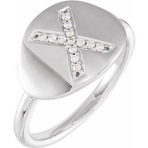 14K WHITE .08 CTW NATURAL DIAMOND INITIAL X RING