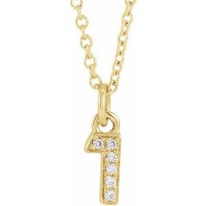 14K YELLOW PETITE PAV����������� .02 CTW NATURAL DIAMOND NUMERAL 1 16-18" NECKLACE