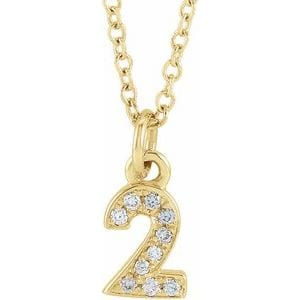 14K YELLOW PETITE PAV����������� .03 CTW NATURAL DIAMOND NUMERAL 2 16-18" NECKLACE