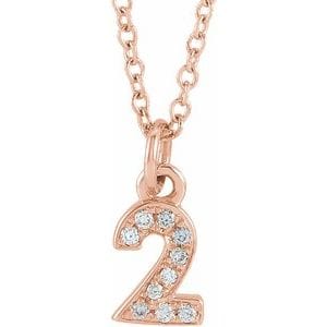 14K ROSE PETITE PAV����������� .03 CTW NATURAL DIAMOND NUMERAL 2 16-18" NECKLACE
