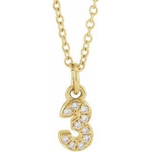 14K YELLOW PETITE PAV����������� .04 CTW NATURAL DIAMOND NUMERAL 3 16-18" NECKLACE