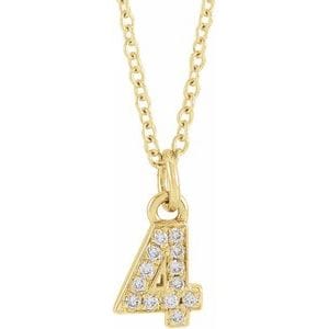 14K YELLOW PETITE PAV����������� .03 CTW NATURAL DIAMOND NUMERAL 4 16-18" NECKLACE
