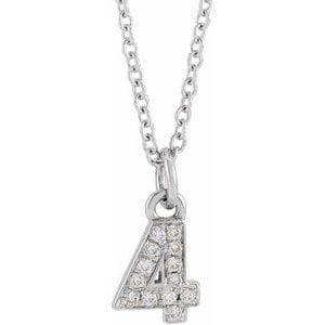 14K WHITE PETITE PAV����������� .03 CTW NATURAL DIAMOND NUMERAL 4 16-18" NECKLACE