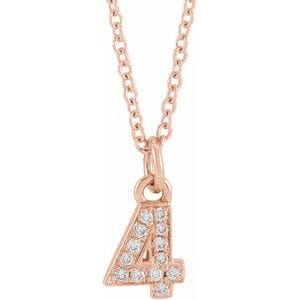 14K ROSE PETITE PAV����������� .03 CTW NATURAL DIAMOND NUMERAL 4 16-18" NECKLACE