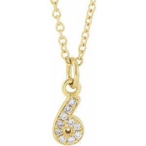 14K YELLOW PETITE PAV����������� .04 CTW NATURAL DIAMOND NUMERAL 6 16-18" NECKLACE