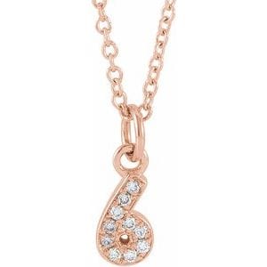 14K ROSE PETITE PAV����������� .04 CTW NATURAL DIAMOND NUMERAL 6 16-18" NECKLACE