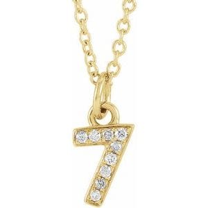 14K YELLOW PETITE PAV����������� .03 CTW NATURAL DIAMOND NUMERAL 7 16-18" NECKLACE