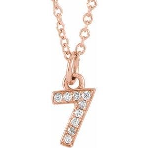 14K ROSE PETITE PAV����������� .03 CTW NATURAL DIAMOND NUMERAL 7 16-18" NECKLACE