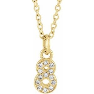 14K YELLOW PETITE PAV����������� .05 CTW NATURAL DIAMOND NUMERAL 8 16-18" NECKLACE