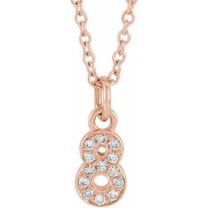 14K ROSE PETITE PAV����������� .05 CTW NATURAL DIAMOND NUMERAL 8 16-18" NECKLACE