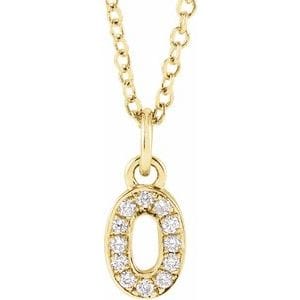 14K YELLOW PETITE PAV����������� .04 CTW NATURAL DIAMOND NUMERAL 0 16-18" NECKLACE