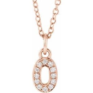 14K ROSE PETITE PAV����������� .04 CTW NATURAL DIAMOND NUMERAL 0 16-18" NECKLACE