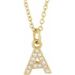 14K YELLOW .05 CTW NATURAL DIAMOND PETITE INITIAL A 16-18" NECKLACE