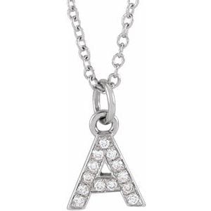 14K WHITE .05 CTW NATURAL DIAMOND PETITE INITIAL A 16-18" NECKLACE