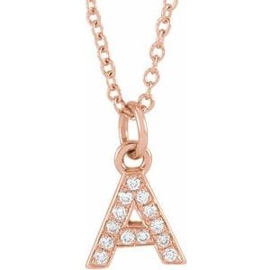14K ROSE .05 CTW NATURAL DIAMOND PETITE INITIAL A 16-18" NECKLACE