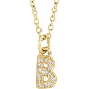 14K YELLOW .05 CTW NATURAL DIAMOND PETITE INITIAL B 16-18" NECKLACE