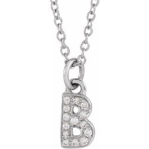 14K WHITE .05 CTW NATURAL DIAMOND PETITE INITIAL B 16-18" NECKLACE