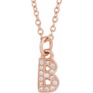 14K ROSE .05 CTW NATURAL DIAMOND PETITE INITIAL B 16-18" NECKLACE