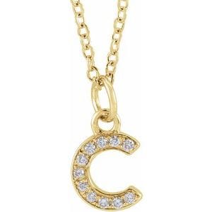 14K YELLOW .04 CTW NATURAL DIAMOND PETITE INITIAL C 16-18" NECKLACE