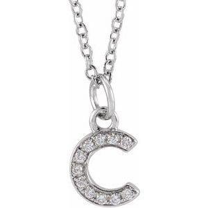 14K WHITE .04 CTW NATURAL DIAMOND PETITE INITIAL C 16-18" NECKLACE