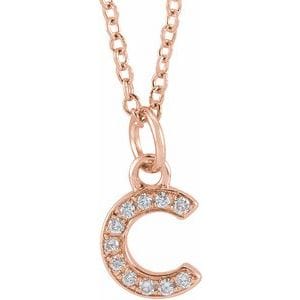 14K ROSE .04 CTW NATURAL DIAMOND PETITE INITIAL C 16-18" NECKLACE