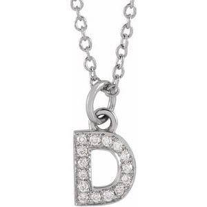 14K WHITE .05 CTW NATURAL DIAMOND PETITE INITIAL D 16-18" NECKLACE