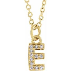 14K YELLOW .04 CTW NATURAL DIAMOND PETITE INITIAL E 16-18" NECKLACE