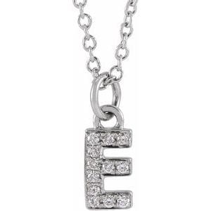 14K WHITE .04 CTW NATURAL DIAMOND PETITE INITIAL E 16-18" NECKLACE