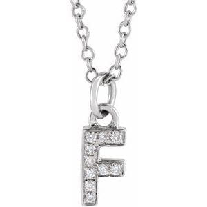 14K WHITE .04 CTW NATURAL DIAMOND PETITE INITIAL F 16-18" NECKLACE