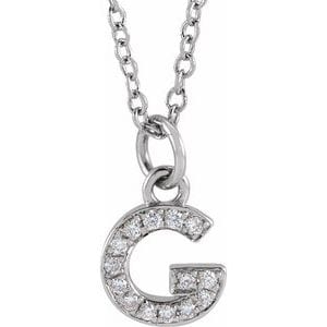 14K WHITE .05 CTW NATURAL DIAMOND PETITE INITIAL G 16-18" NECKLACE