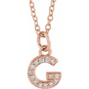 14K ROSE .05 CTW NATURAL DIAMOND PETITE INITIAL G 16-18" NECKLACE