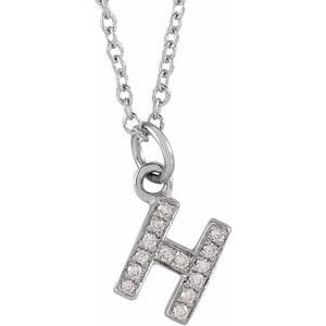 14K WHITE .05 CTW NATURAL DIAMOND PETITE INITIAL H 16-18" NECKLACE