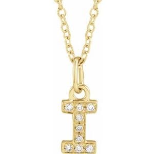 14K YELLOW .03 CTW NATURAL DIAMOND PETITE INITIAL I 16-18" NECKLACE