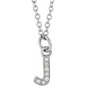 14K WHITE .025 CTW NATURAL DIAMOND PETITE INITIAL J 16-18" NECKLACE