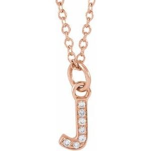 14K ROSE .025 CTW NATURAL DIAMOND PETITE INITIAL J 16-18" NECKLACE